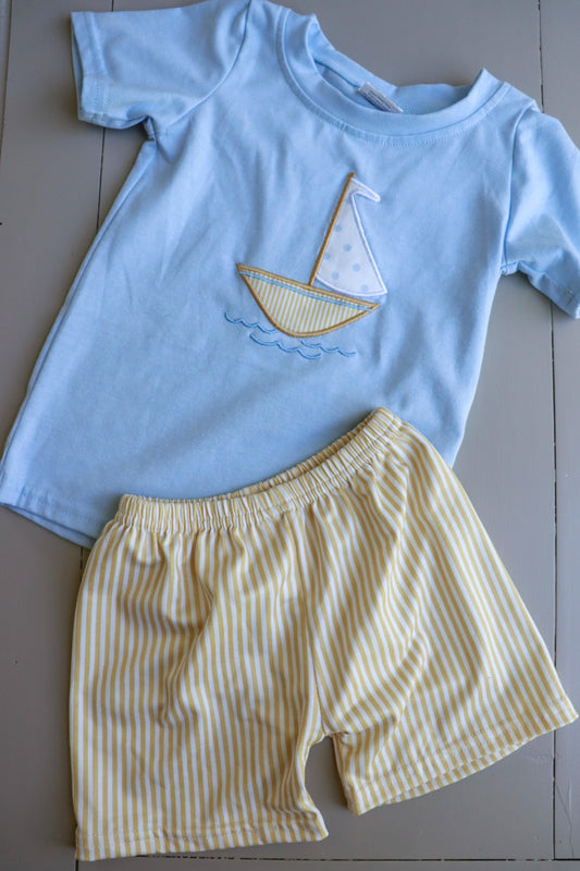 Sail Boat Applique Boy Set